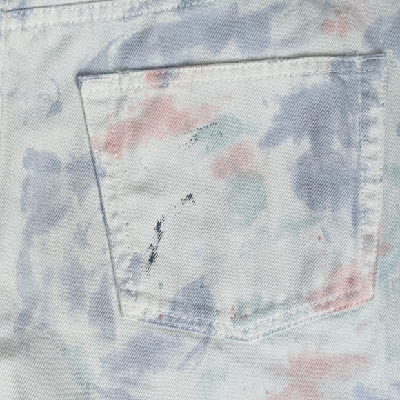 John Elliott Denim Shorts Tie Dye 5-Pocket Fray Hem White Purple Push Pop 29 NWT - Picture 10 of 14